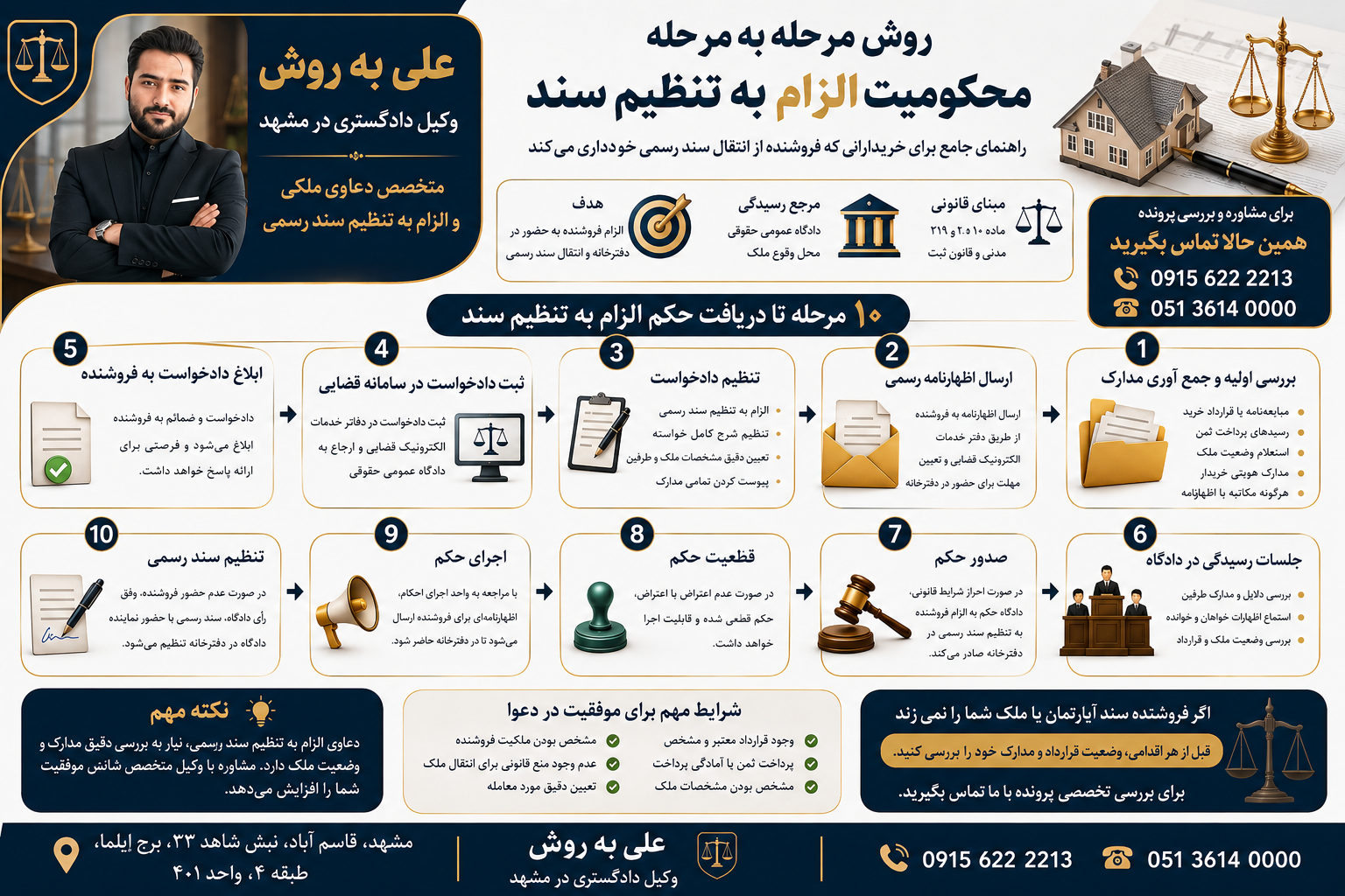 مراحل الزام به تنظیم سند رسمی آپارتمان و ملک | علی به روش وکیل دادگستری مشهد